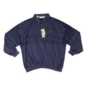 Vintage Palmland Shirt Mens 3X Big Tall Navy Blue Long Sleeve Elastic Hem Golf